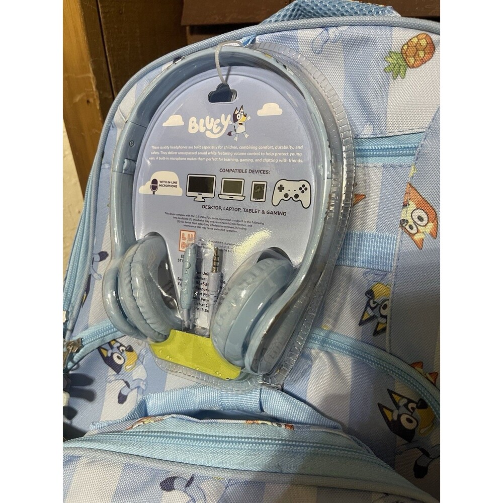 Bluey Unisex 17" Backpack Lunch Box & Headphones 4pc Set Sister Dance New NWT - Picture 3 of 7